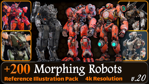 200 Fantasy Morphing Robots Reference Pack | 4K | v.20