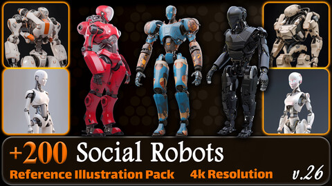 200 Fantasy Social Robots Reference Pack | 4K | v.26