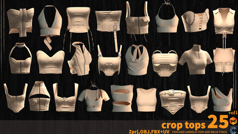 25 CROP TOPS (MARVELOUS AND CLO3D)( ZPRJ,FBX,OBJ)