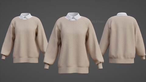 Sweater and Collared Shirt - Jumper Knit Pullover Sweater formal clothing 3D model