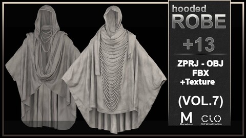 13 Hooded robe Collection_Clo3d file(OBJ+FBX+zprj)