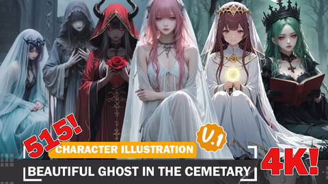 515 Beautiful Ghosts in the Cemetery Diverse Outfit Character Design Reference Art V1 4K