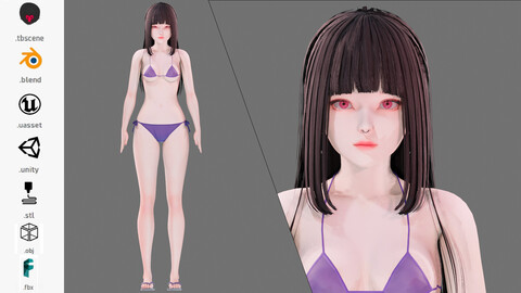 Bikini 0009 - UE5 - Unity - Blender - Animated - Realistic Female Character