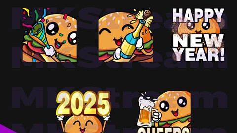 Twitch emotes cute burger happy new year pack