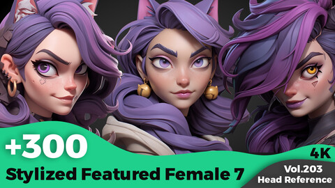 +300 Stylized Featured Female 7 Head Sculpt Reference Images(4k)