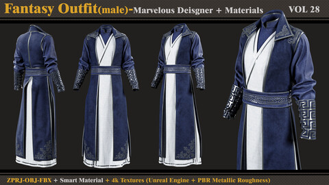 Fantasy Outfit-MALE- MD/Clo3d + Smart Material + 4K Textures + OBJ + FBX (vol 28)