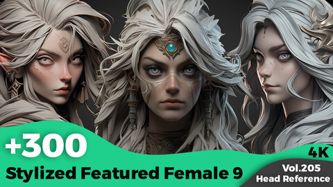 +300 Stylized Featured Female 9 Head Sculpt Reference Images(4k)