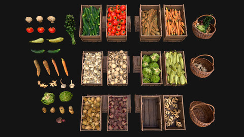 Set of Boxes of Vegetables Crate