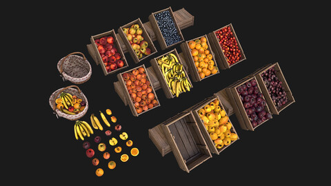 Set of Boxes of Fruits Crate Medieval