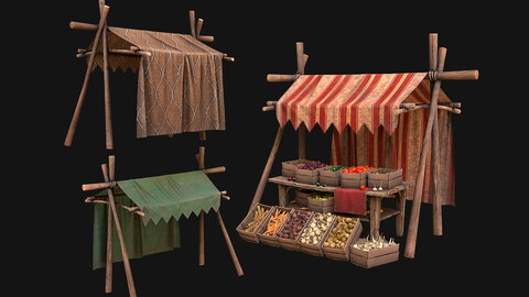 Medieval Market Stalls Tent Pack Fruit and Vegetable