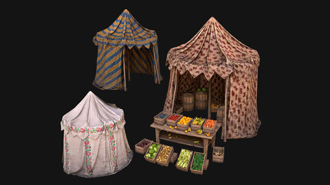 Medieval Market Stalls Cylindrical Tent Fruits Vegetables