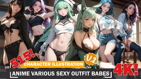 515 Anime Various Sexy Outfit Babes Diverse Outfit Character Design Reference Art V2 4K