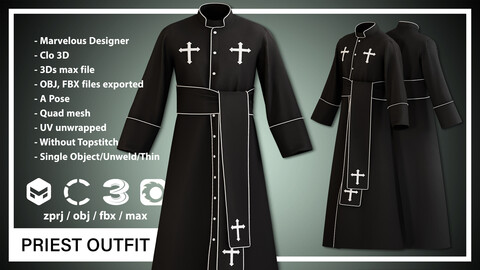 PRIEST OUTFIT (CLO3D, MD PROJECTS+OBJ+FBX+.max)