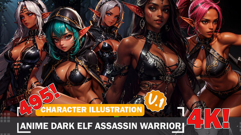 495 Anime Dark Elf Assassin Warriors Diverse Outfit Character Design Reference Art V1 4K