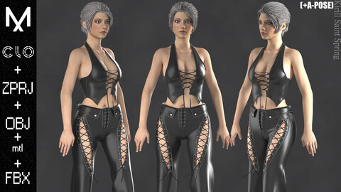 Female Outfit Marvelous designer/Clo3d OBJ mtl FBX ZPRJ +A-POSE