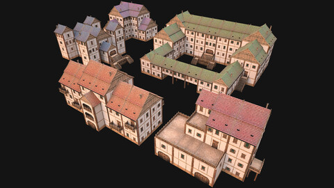 Set of Medieval City High-Rise Buildings