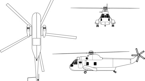 Sikorksy SH 3 Sea King drawing, svg vector file, laser cut file, cricut file, engraving file, cnc cut file