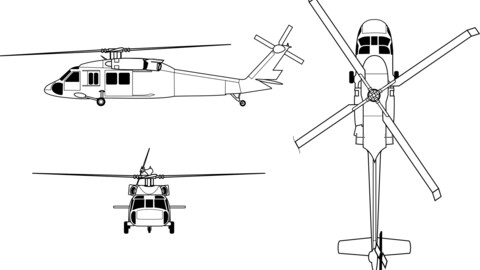 Sikorsky UH 60 Black Hawk orthographical, svg vector file, laser cut file, cricut file, engraving file, cnc cut file