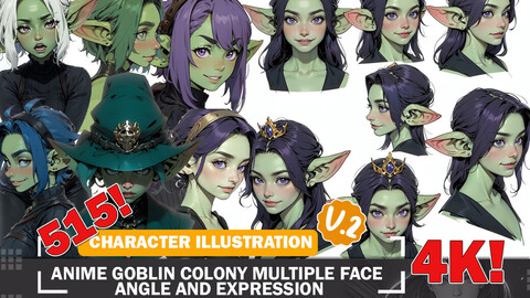 515 Anime Goblin Colony Multiple Face Angles and Expressions Diverse Character Reference Art V2 4K