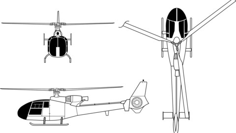 Aerospatiale SA 342 Gazelle orthographical, svg vector file, laser cut file, cricut file, engraving file, cnc cut file