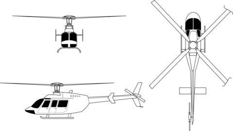 Bell 407 orthographical, svg vector file, laser cut file, cricut file, engraving file, cnc cut file