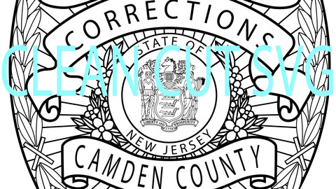 CAMDEN COUNTY CORRECTIONS OFFICER NJ BADGE VECTOR FILE Black white vector outline or line art file for cnc laser cutting, wood, metal engraving, Cricut file, cnc router file, vinyl cutting, digital cutting machine file