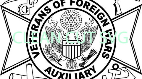 VETERANS OF FOREIGN WARS AUXILIARY BADGE VECTOR FILE Black white vector outline or line art file for cnc laser cutting, wood, metal engraving, Cricut file, cnc router file, vinyl cutting, digital cutting machine file