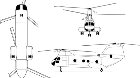 Boeing Vertol CH 46 Sea Knight Line Drawing, svg vector file, laser cut file, cricut file, engraving file, cnc cut file