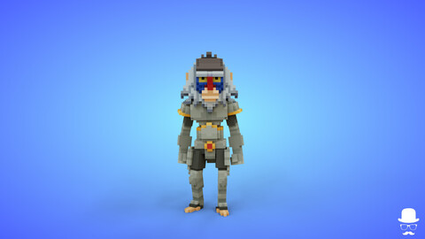 Baboon Knight Voxel Character - 3D Lowpoly Fantasy Creature