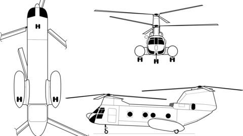 Boeing Vertol CH 113 Labrador Line Drawing, svg vector file, laser cut file, cricut file, engraving file, cnc cut file