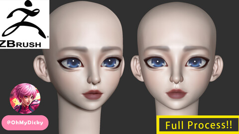 ZBrush Sculpting Girl Head Tutorial - Full Process (No Talking)