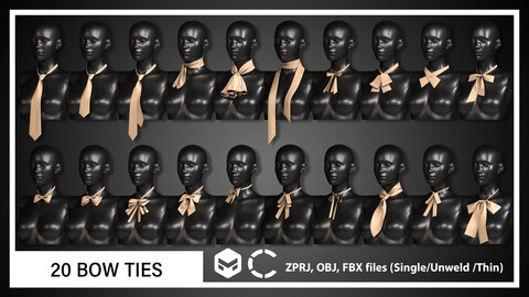 20 BOW TIES (CLO3D, MD PROJECTS+OBJ+FBX)