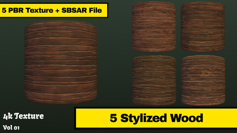 Stylized Wood - PBR Texture + SBSAR File - Vol 1