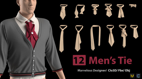 12 Men's Tie + Zprj +Obj + Fbx