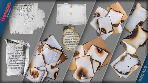 Paper decals Vol. 2 - 100% Real life photoscanned torn paper + IA generates antique Maps and Burned paper