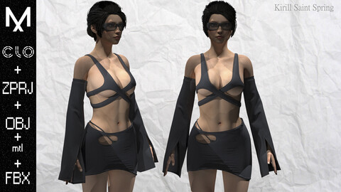 Outfit Female Marvelous designer/Clo3d OBJ mtl FBX ZPRJ +A-POSE