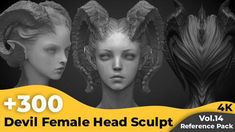 +300 Devil Female Head Sculpt Reference Images(4k)