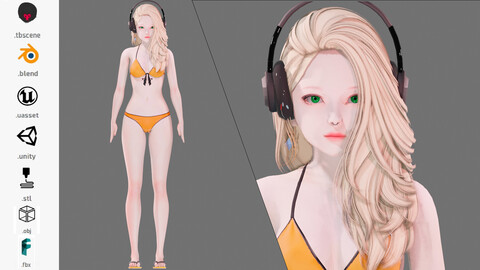 Bikini 0011 - UE5 - Unity - Blender - Animated - Realistic Female Character