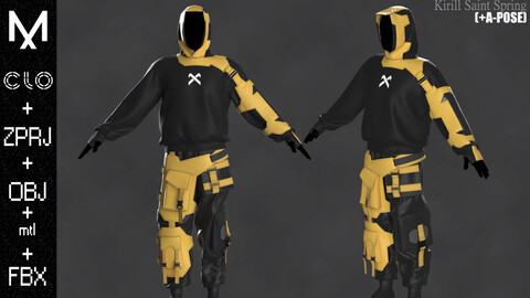 CyberPunk Outfit Male Marvelous designer/Clo3d OBJ mtl FBX ZPRJ +A-POSE