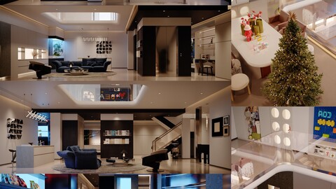 Modern villa living room, negotiation area, entertainment area-cr