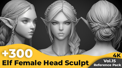 +300 Elf Female Head Sculpt Reference Images(4k)