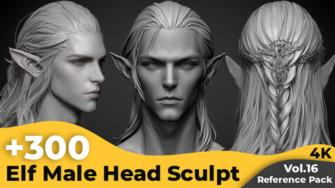 +300 Elf Male Head Sculpt Reference Images(4k)