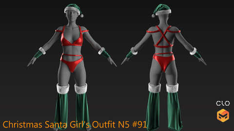 Christmas Santa Girl's Outfit N5 #120 _ MarvelousDesigner/CLO Project Files+fbx+obj+mtl _ Genesis8Female