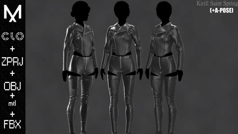 Leather Outfit Female Marvelous designer/Clo3d OBJ mtl FBX ZPRJ +A-POSE