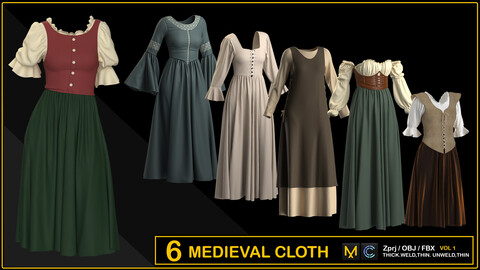 6 MEDIEVAL WOMEN CLOTH