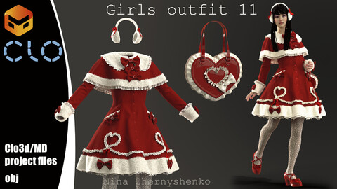 Girls outfit 11. Marvelous Designer/Clo3d project + OBJ.