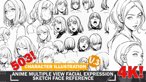 503 Anime Facial Expressions Multiple Views Sketch Pose Characters Reference Intricate Designs and Designs Reference Art V3 4K