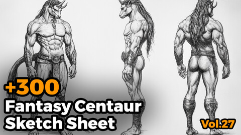 +300 Fantasy Centaur Sketch Sheet Reference Images(4k)