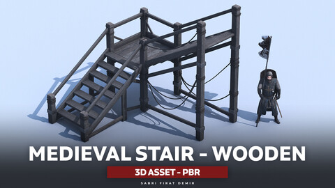 Medieval Stair 3D Asset PBR 3D Model - High-Quality Medieval Staircase