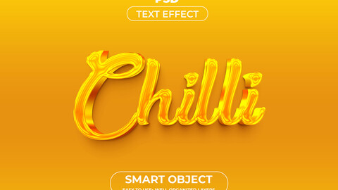 3D Chilli. PSD fully editable text effect. Layer style PSD mockup template